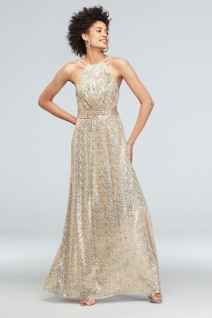 High-Neck Allover Sequin Pleated ...